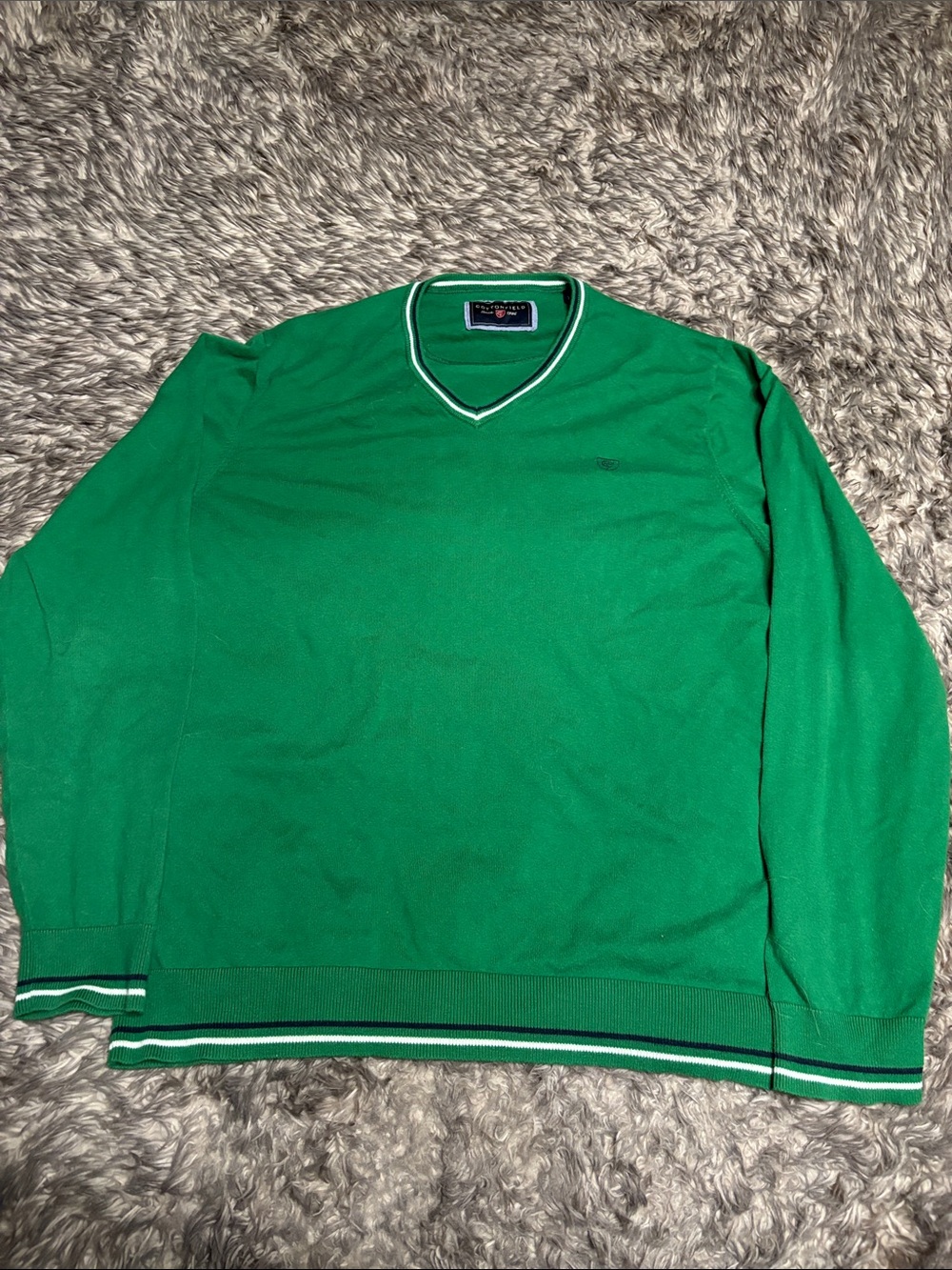 Cottonfield Men’s Green V-Neck Golf Sweater Tipped Trim XL